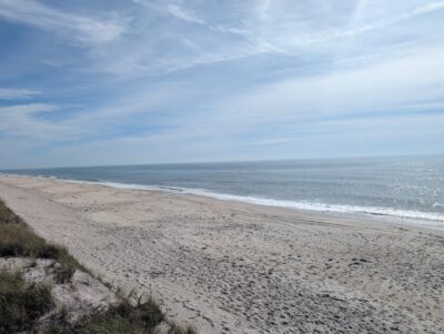 a sandy beach with waves crashing on it (MyCoast AI)